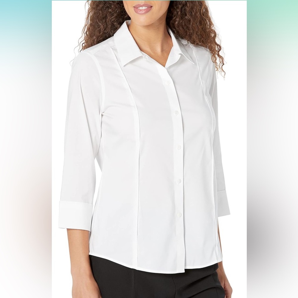Foxcroft Women's Terri 3/4 Sleeve Stretch Solid Blouse Non-iron White New